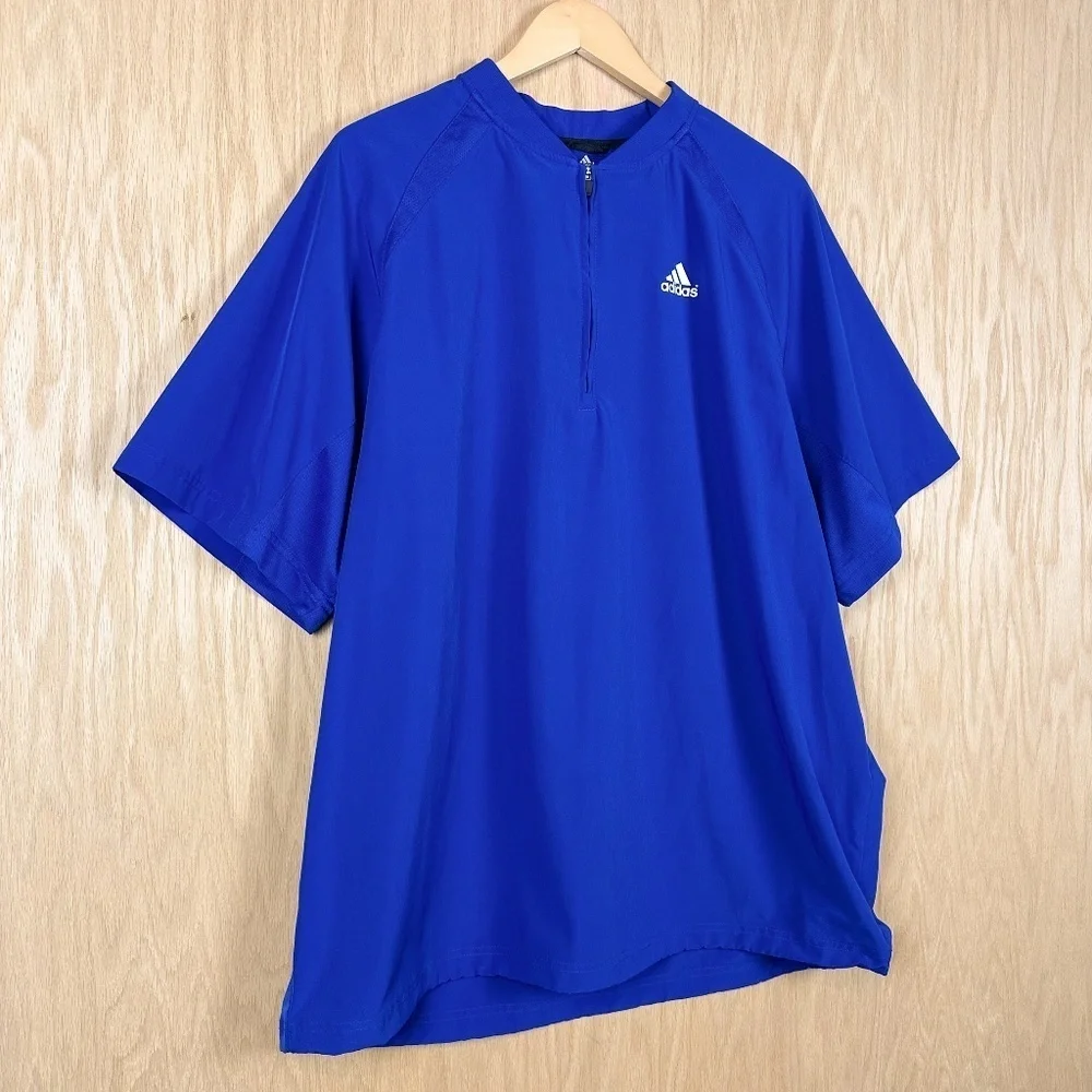 Adidas Blue Quarter Zip Short Sleeve Windbreaker Pullover